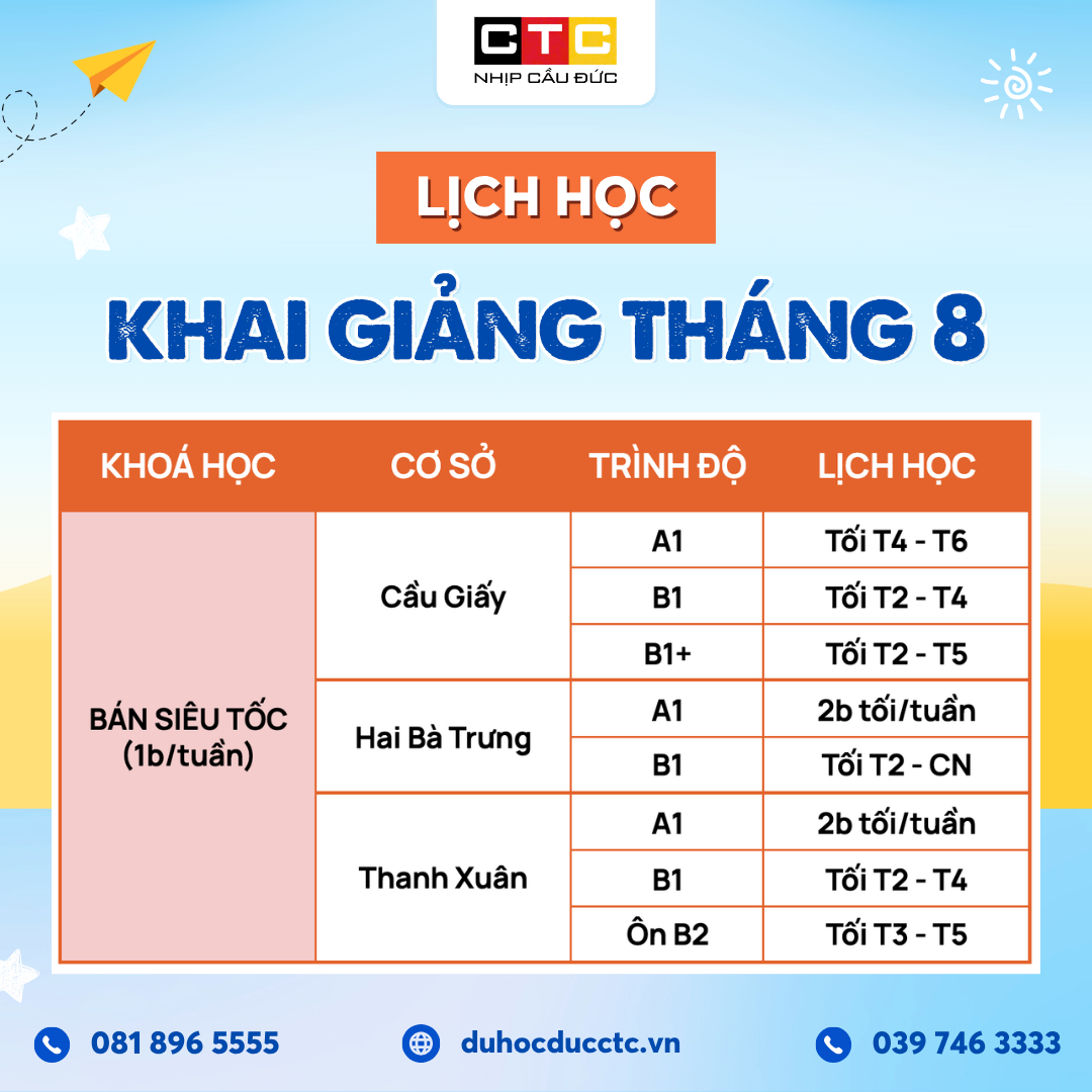 LỊCH KHAI GIẢNG VÀ TUYỂN SINH BỔ SUNG THÁNG 08.2026