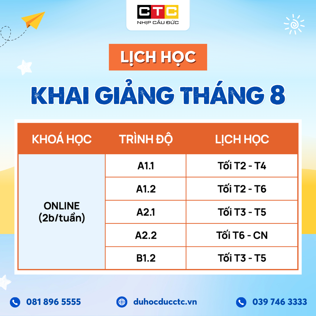 LỊCH KHAI GIẢNG VÀ TUYỂN SINH BỔ SUNG THÁNG 08.2026