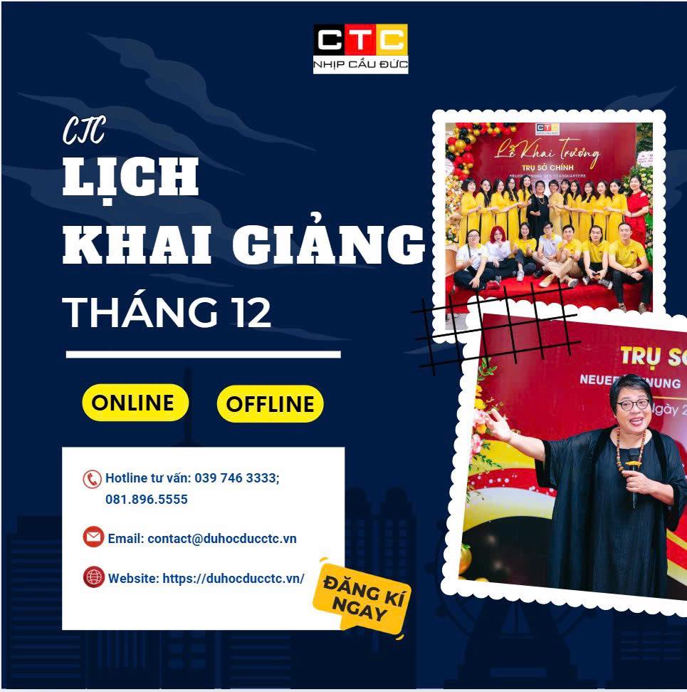 LỊCH KHAI GIẢNG THÁNG 12.2026