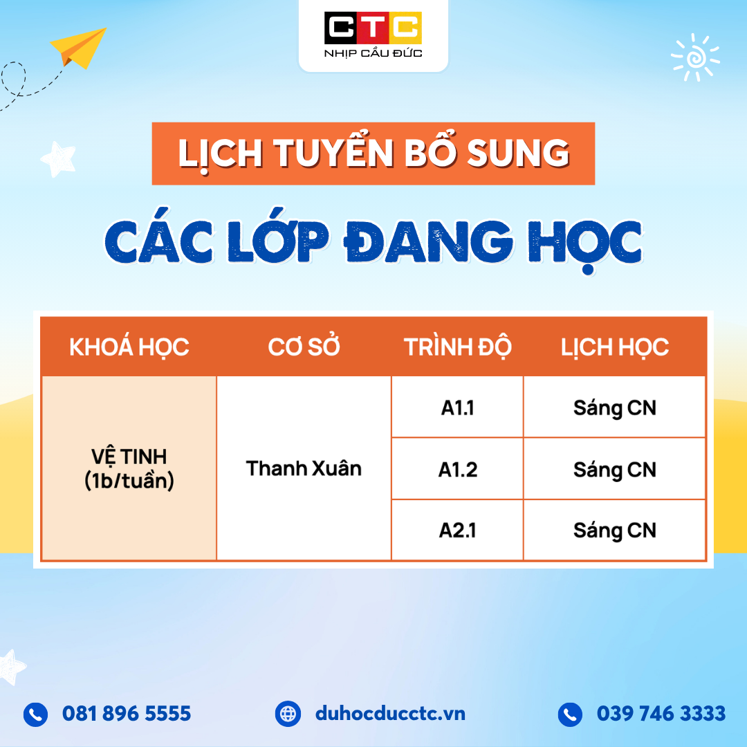 LỊCH KHAI GIẢNG VÀ TUYỂN SINH BỔ SUNG THÁNG 08.2026