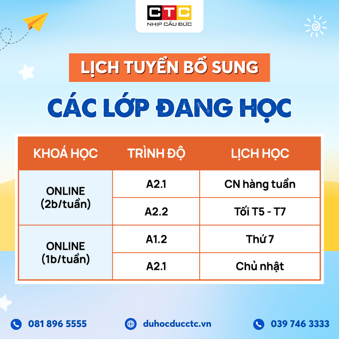LỊCH KHAI GIẢNG VÀ TUYỂN SINH BỔ SUNG THÁNG 08.2026