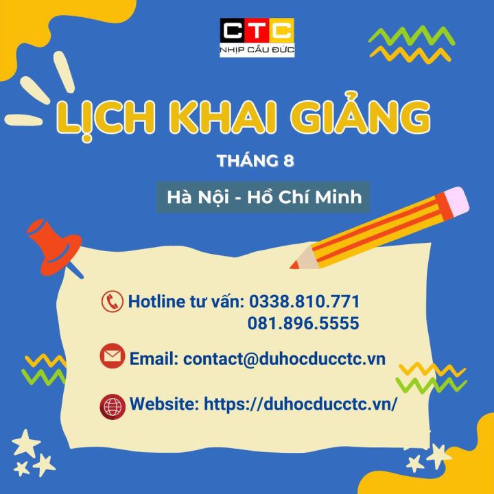 LỊCH KHAI GIẢNG THÁNG 8.2024